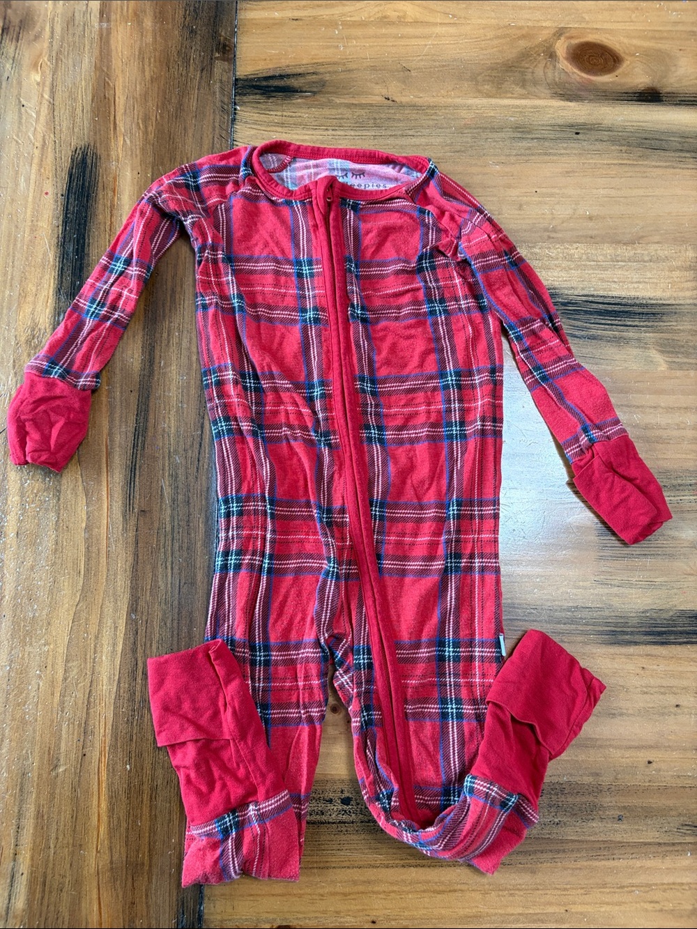 Little Sleepies Red Plaid One-Piece Zip Footed Pajamas - 6-12 months